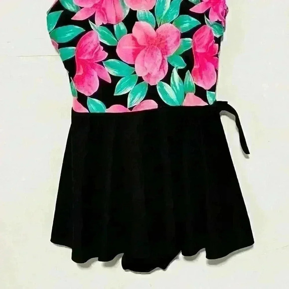 Vintage Sea Fair Beach Floral Side Tie One Piece Summer Swimsuit Skirt USA Small - Picture 5 of 10